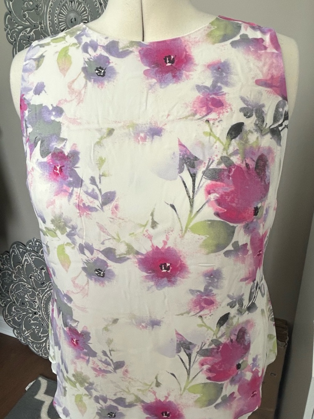 Rose & Olive White Top with Pink and Green Watercolor Floral Print